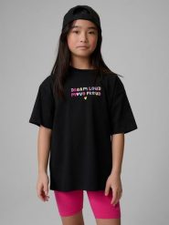 4F T-shirt loose z nadrukiem dziewczęcy - czarny 158/164 (12-14 lat). Czarne koszulki dziewczęce 4f, bez wzorów, z bawełny, bez ramiączek. Za 59.99 zł.
