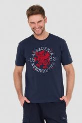 AERONAUTICA MILITARE Granatowy t-shirt M.C. Niebieskie t-shirty męskie AERONAUTICA MILITARE, l, bez wzorów, bez kołnierzyka. W wyprzedaży za 209.99 zł.