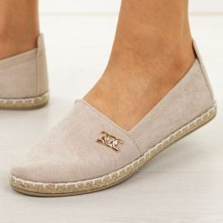 Beżowe espadryle damskie, półbuty Potocki 16374. Brązowe espadryle damskie POTOCKI, bez wzorów, z jeansu, bez obcasa, na płaskiej podeszwie. Za 99.00 zł.