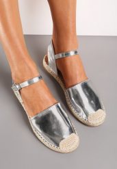 Srebrne Espadryle na Płaskiej Plecionej Podeszwie i Zakrytym Noskiem Clamirond. Szare espadryle damskie Renee, bez wzorów, bez obcasa, na płaskiej podeszwie. Za 59.99 zł.