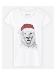 WOOOP Koszulka "Santa Lion" w kolorze białym rozmiar: M. Białe bluzki damskie Wooop, m, bez wzorów, z bawełny, bez kołnierzyka. Za 56.99 zł.