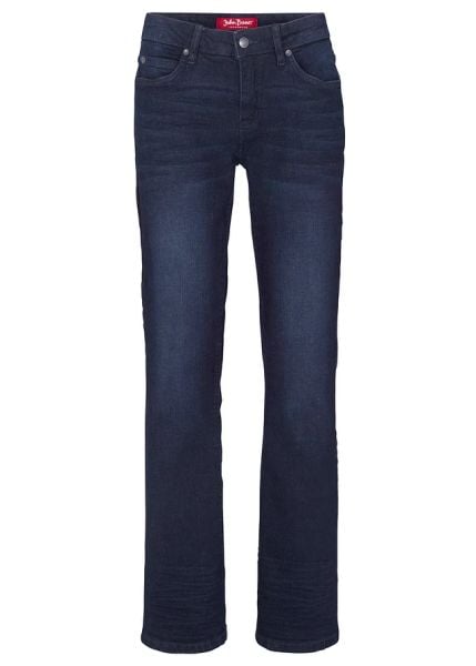 Jeansy ze stretchem o kroju bootcut, mid waist. Niebieskie jeansy damskie bonprix. Za 139.99 zł.