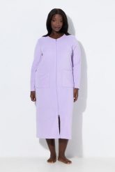 Damskie Szlafrok dwukierunkowy zamek błyskawiczny frotte miękki w dotyku. Niebieskie szlafroki damskie Ulla Popken, plus size, bez wzorów, z bawełny, plus size. Za 239.99 zł.