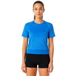 Koszulka damska Lacoste. Niebieskie bluzki sportowe damskie Lacoste, l, z dzianiny, bez kołnierzyka, bez ramiączek. Za 217.00 zł.