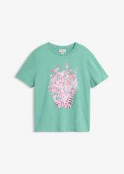 T-shirt z czystej bawełny. Zielone t-shirty damskie bonprix, bez wzorów, z bawełny, bez kołnierzyka. Za 54.99 zł.