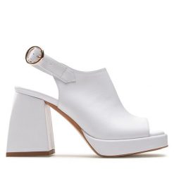 Sandały R.Polański. Białe sandały damskie R.Polański, bez wzorów, bez obcasa, na słupku. Za 269.99 zł.