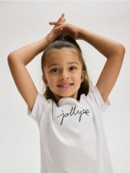 Bawełniany T-shirt z haftem - biały. Białe koszulki dziewczęce Reserved, bez wzorów, z bawełny, bez ramiączek. W wyprzedaży za 15.99 zł.