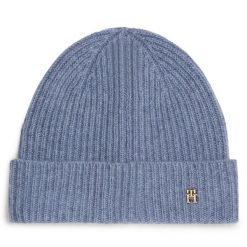 Czapka Tommy Hilfiger. Niebieskie czapki zimowe damskie Tommy Hilfiger. Za 329.99 zł.