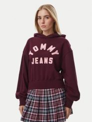 Tommy Jeans Bluza Arch DW0DW23455 Bordowy Oversize. Czerwone bluzy bez kaptura damskie Tommy Jeans, l, z jeansu. Za 489.99 zł.