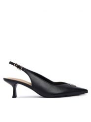 Guess Sandały FLT2CK LEA05 Czarny. Czarne sandały damskie Guess, z aplikacjami, ze skóry, bez obcasa, na szpilce. Za 584.99 zł.