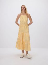 Bawełniana sukienka maxi - żółty. Żółte sukienki damskie Reserved, l, bez wzorów, z bawełny, bez kołnierzyka, bez ramiączek, maxi. Za 179.99 zł.