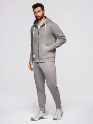 Komplet dresowy męski set bluza rozpinana z kapturem + spodnie joggery - szary V8. Szare bluzy z kapturem męskie Ombre Clothing, m, z bawełny. Za 339.99 zł.