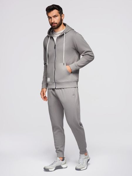 Komplet dresowy męski set bluza rozpinana z kapturem + spodnie joggery - szary V8 - Rozmiar: S. Szare bluzy z kapturem męskie Ombre Clothing, m, z bawełny. W wyprzedaży za 237.99 zł.