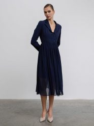 BGN Sukienka w kolorze granatowym rozmiar: 34. Niebieskie sukienki damskie BGN, na imprezę, bez wzorów, bez kołnierzyka, bez ramiączek, midi. Za 114.44 zł.