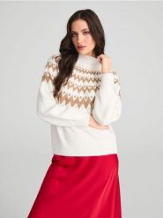 Sweter - kremowy. Białe swetry klasyczne damskie Sinsay, l, ze splotem, bez kołnierzyka. Za 69.99 zł.