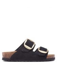 Birkenstock Klapki Arizona Big Buckle 1023290 Czarny. Czarne klapki damskie Birkenstock, bez wzorów, z nubiku, bez obcasa. Za 599.99 zł.