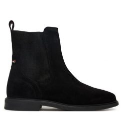 Sztyblety Tommy Hilfiger. Czarne botki damskie Tommy Hilfiger, bez obcasa, na płaskiej podeszwie, bez zapięcia. Za 489.99 zł.