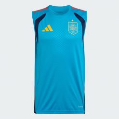 Koszulka bez rękawów Hiszpania 26 Tiro. Niebieskie t-shirty sportowe męskie Adidas, l, z materiału, bez ramiączek, na fitness i siłownię, climacool (adidas). Za 199.00 zł.