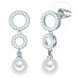 Lulu & Jane Mosiadz Kryształ szklany Sztuczna perła Kolczyki 1 ct Damski. Białe kolczyki damskie Lulu & Jane, z kryształem, srebrne. Za 305.99 zł.