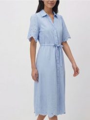 Bawełniana sukienka z ażurowymi wstawkami - jasnoniebieski. Niebieskie sukienki damskie Reserved, na co dzień, l, w ażurowe wzory, z bawełny, bez kołnierzyka, bez ramiączek, proste. Za 199.99 zł.