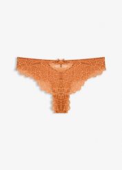 Stringi z delikatną koronką. Brązowe stringi damskie bonprix, bez wzorów, z koronki. Za 19.99 zł.