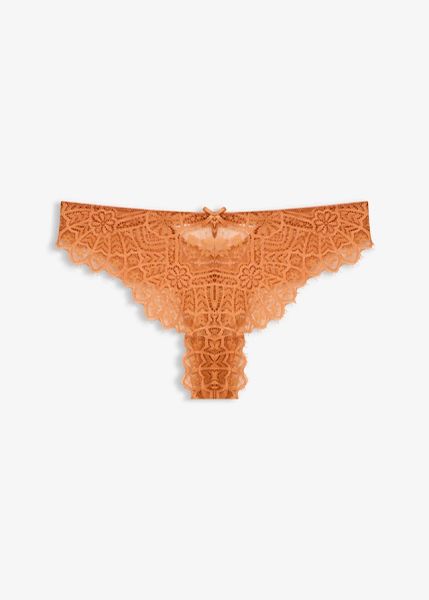 Stringi z delikatną koronką. Brązowe stringi damskie bonprix, bez wzorów, z koronki. Za 19.99 zł.