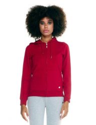 Damska bluza Leone z kapturem Basic zapinanym na zamek na całej długości. Czerwone bluzy sportowe damskie LEONE 1947 APPAREL, na zimę, l, bez wzorów, z bawełny, bez ramiączek, długie, z kapturem. Za 105.21 zł.