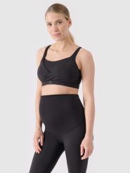 4F Biustonosz ciążowy treningowy ułatwiający karmienie damski - czarny M. Czarne biustonosze sportowe damskie 4f, bez wzorów, z dzianiny. W wyprzedaży za 69.99 zł.