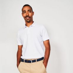 Koszulka polo do golfa z krótkim rękawem męska Inesis MW500. Białe koszulki polo męskie INESIS, m, bez wzorów, z bawełny, bez ramiączek. Za 59.99 zł.