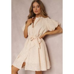 Jasnobeżowa Sukienka z Bawełny Halpy. Brązowe sukienki damskie Renee, na imprezę, na lato, m, bez wzorów, z bawełny, eleganckie, bez kołnierzyka, bez ramiączek, mini, dopasowane. W wyprzedaży za 146.99 zł.