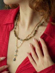 Pierres delicates Pozłacany naszyjnik z labradorytami - dł. 50 cm rozmiar: onesize. Brązowe naszyjniki damskie Pierres delicates, pozłacane. Za 139.20 zł.