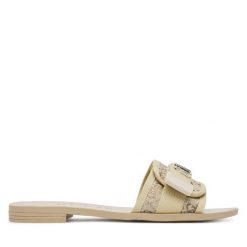 Klapki Guess. Żółte klapki damskie Guess, z aplikacjami, bez obcasa. Za 249.99 zł.
