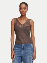 Morgan Top 262-MGATO Brązowy ciemny Slim Fit. Brązowe topy damskie Morgan, m, bez wzorów, z wiskozy, bez kołnierzyka. Za 189.99 zł.