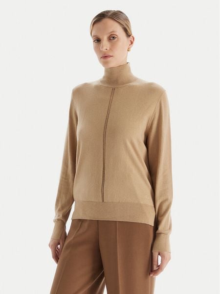 BOSS Golf C_Faghettini 50551356 Beżowy Regular Fit. Brązowe golfy damskie Boss, xs, bez wzorów, z bawełny, bez ramiączek. Za 389.99 zł.