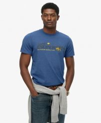 Superdry Outdoor Scene Relaxed T-Shirt – luźne dopasowanie – Jeans Blue Marl. Niebieskie t-shirty damskie Superdry., xl, bez wzorów, z bawełny, bez kołnierzyka. Za 153.00 zł.