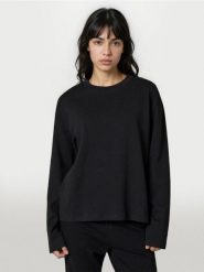 Bawełniana koszulka z gęstego splotu Interlock - czarny. Czarne t-shirty damskie Sinsay, l, bez wzorów, z bawełny, bez kołnierzyka. Za 29.99 zł.