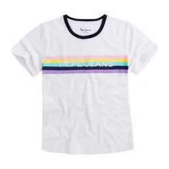 T-shirt w kolorze białym. Białe t-shirty damskie Pepe Jeans, Mexx, Pierre Cardin, m, bez wzorów, z bawełny, bez kołnierzyka. W wyprzedaży za 89.95 zł.