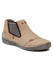 Rieker Sztyblety 52598-60 Beżowy. Brązowe botki damskie Rieker, ze skóry, bez obcasa, na płaskiej podeszwie, bez zapięcia. Za 167.97 zł.