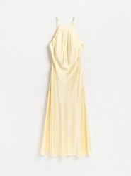 Sukienka maxi - jasnożółty. Żółte sukienki damskie Reserved, na co dzień, l, bez wzorów, z tkaniny, bez kołnierzyka, bez ramiączek, maxi, proste. Za 179.99 zł.