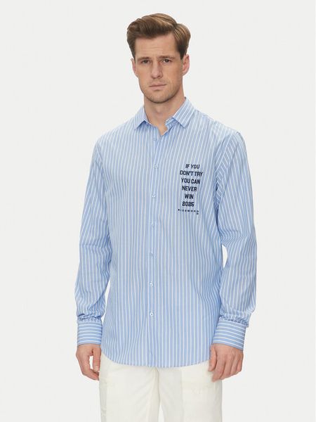 Richmond X Koszula UMP25077CA Niebieski Regular Fit. Niebieskie koszule męskie RICHMOND X, m, bez wzorów, z bawełny, bez kołnierzyka, bez ramiączek. Za 399.99 zł.
