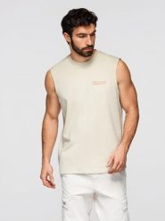 Męska bawełniana koszulka bez rękawów TANK TOP - kremowa V3 - Rozmiar: XL. Szare t-shirty sportowe męskie Ombre Clothing, na lato, m, z bawełny, bez ramiączek, na fitness i siłownię. Za 129.99 zł.