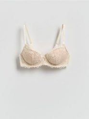 Koronkowy biustonosz push up - złamana biel. Biustonosze Reserved, bez wzorów, z koronki. Za 69.99 zł.