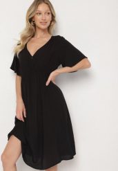 Czarna Bawełniana Sukienka o Rozkloszowanym Fasonie Liranelle. Czarne sukienki damskie Born2be, na co dzień, na lato, l, bez wzorów, z bawełny, eleganckie, bez kołnierzyka, bez ramiączek, midi, rozkloszowane. W wyprzedaży za 55.99 zł.