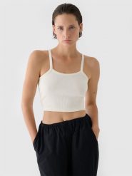 4F Crop top slim damski - biały L. Białe topy damskie 4f, l, bez wzorów, z bawełny, bez kołnierzyka. W wyprzedaży za 29.99 zł.