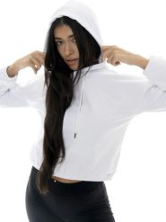 Leone Basic damska krótka bluza z kapturem bez bluzy. Żółte bluzy sportowe damskie LEONE 1947 APPAREL, xl, bez wzorów, bez ramiączek, krótkie, z kapturem. Za 273.65 zł.