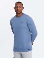Melanżowa bluza dresowa męska z wyszywanym logotypem – indygo V4 OM-SSNZ-0163 - XXL. Bluzy bez kaptura męskie Ombre Clothing, l, z bawełny. W wyprzedaży za 89.99 zł.
