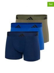 Adidas Bokserki (3 pary) w kolorze granatowym, khaki i niebieskim rozmiar: M. Brązowe bokserki męskie Adidas, bez wzorów. Za 109.00 zł.
