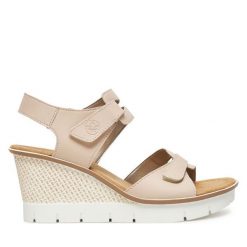 Sandały Rieker. Brązowe sandały damskie Rieker, bez wzorów, bez obcasa, na koturnie. Za 279.99 zł.