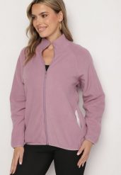 Fioletowa Bluza na Suwak o Prostym Kroju ze Stójką i Kieszeniami Esamira. Fioletowe bluzy bez kaptura damskie Born2be, l, z jeansu. Za 24.99 zł.