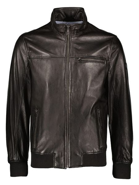 Bugatti Skórzana kurtka w kolorze czarnym rozmiar: 52. Czarne kurtki męskie Bugatti, bez wzorów, ze skóry, bez kaptura. Za 578.99 zł.